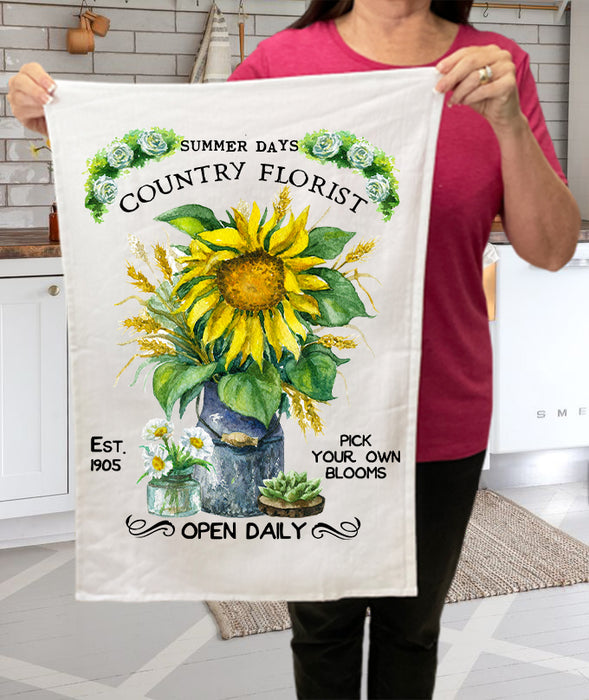 Country Florist Summer Sunflower Kitchen Cotton Terry Towels
