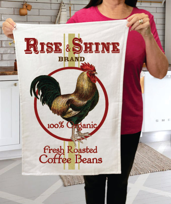 Rise & Shine Rooster Coffee Beans Terry Towel
