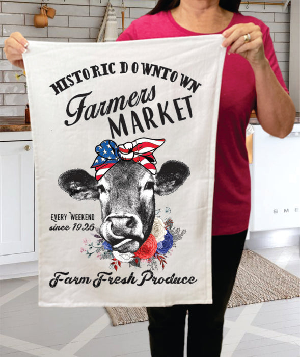 Farmers Market Patriotic Cow Terry Towel