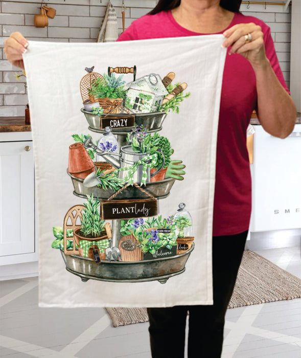 Crazy Plant Lady 3 Tier Tray Herbs  Terry Towel