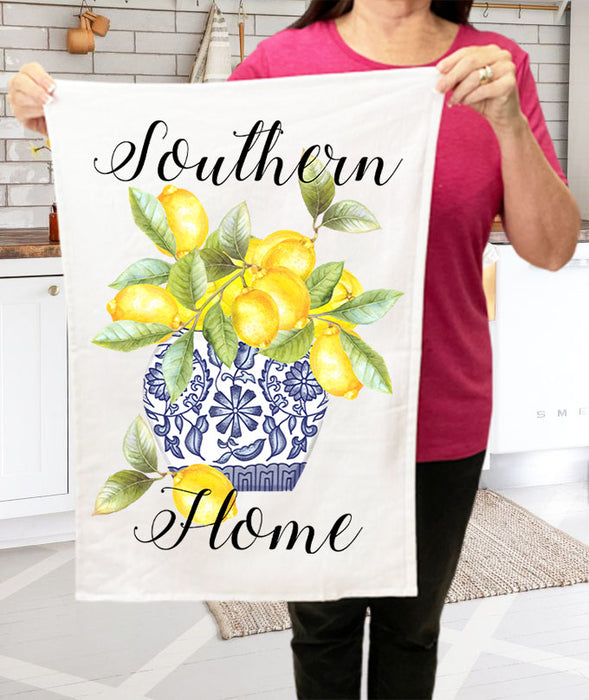 Blue & White Chinoiserie Ginger Jar Lemons Cotton Terry Cloth Towels