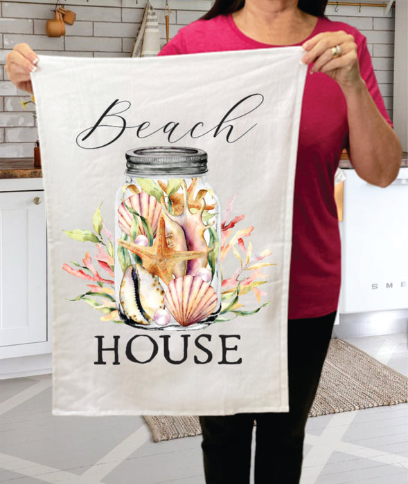 Beach House Mason Jar Sea Shells Ocean Terry Towel