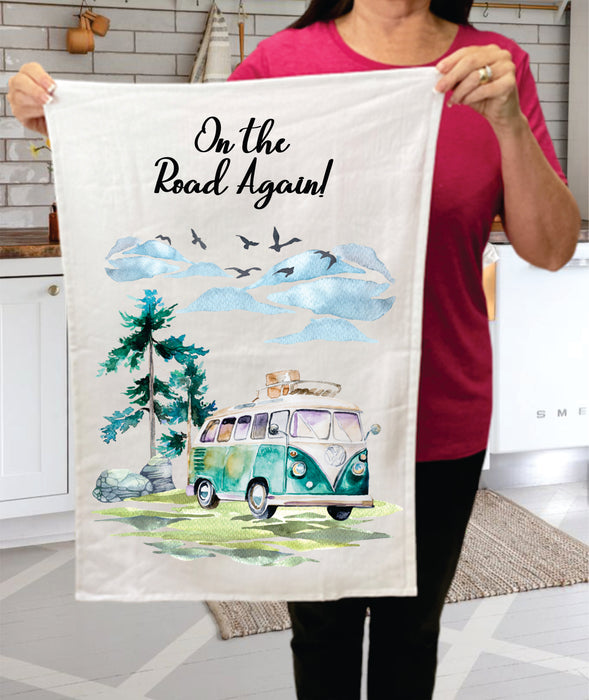 On the Road Again Camping Mountains Cotton Tea Dish Towels