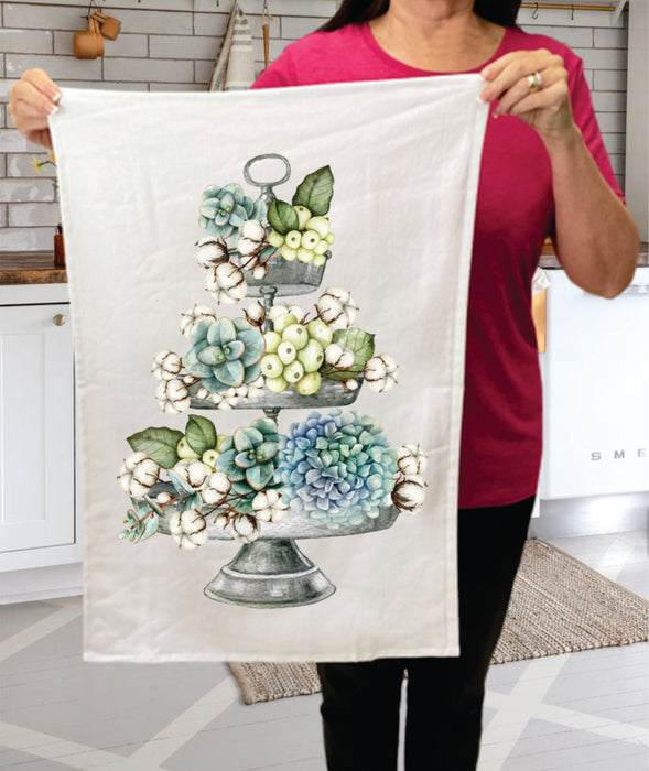 Country Succulent Cotton 3 Tier Tray Cotton Terry Towels