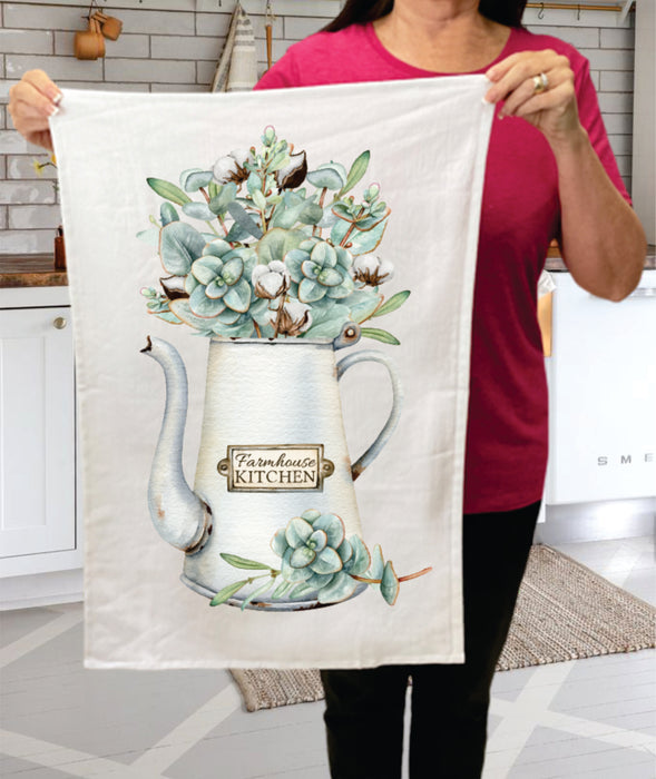 Country Farm Eucalyptis Tea Pot Cotton Terry Towels
