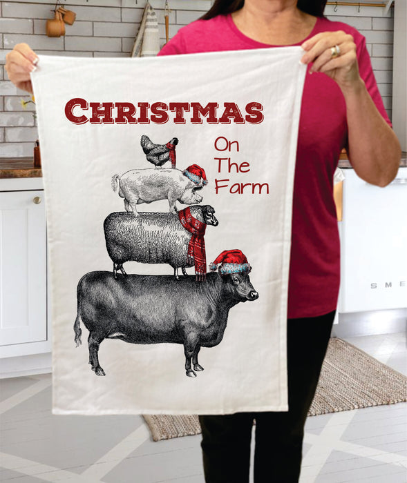 Christmas on the Farm Chicken Pig Sheep Cotton Terry Towels