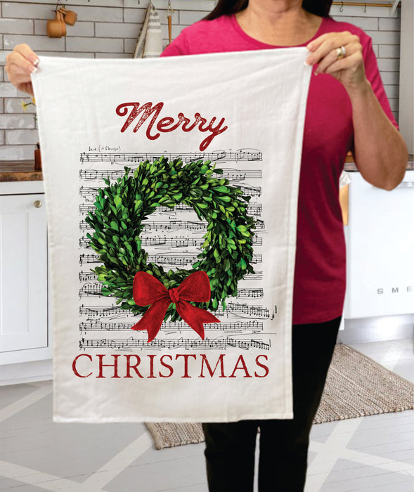 Farmhouse Christmas Boxwood Wreath Cotton Terry Towels