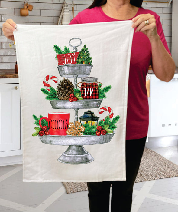 Farmhouse Christmas 3 Tier Tray Cotton Terry Towels