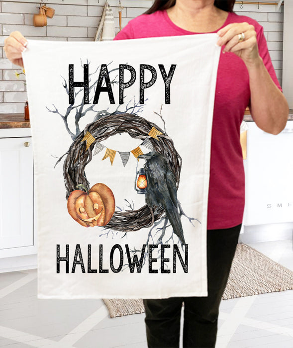 Happy Halloween Wreath Cotton Terry Towels