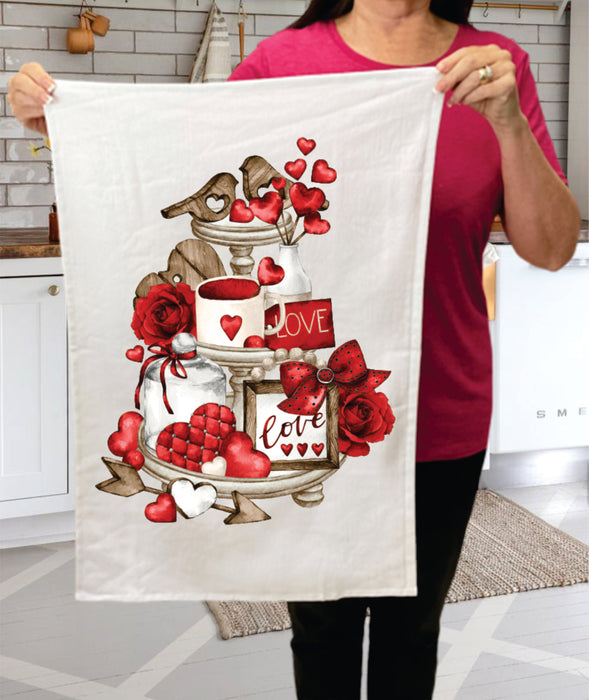 Valentine Red Heart 3 Tier Tray  Cotton Terry Towels