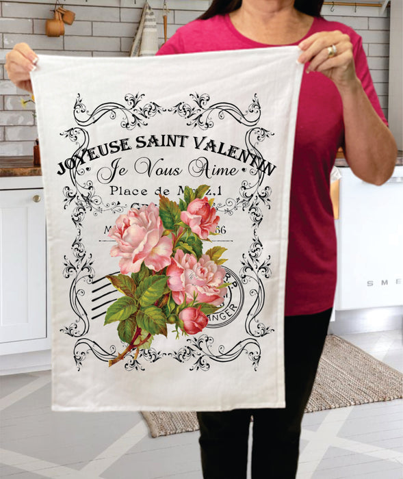 French Vintage Valentine Roses  Cotton Terry Towels