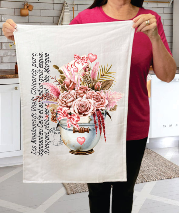 Valentine French Love Boho Flowers Cotton Terry Towels