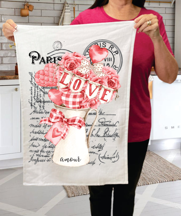 French Valentine Plaid Hearts Cotton Terry Towels