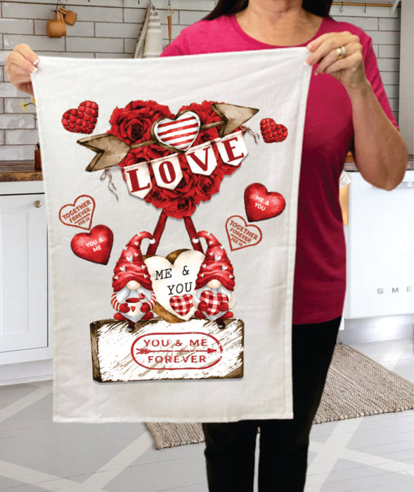 Valentine Gnome Red Roses  Cotton Terry Towels