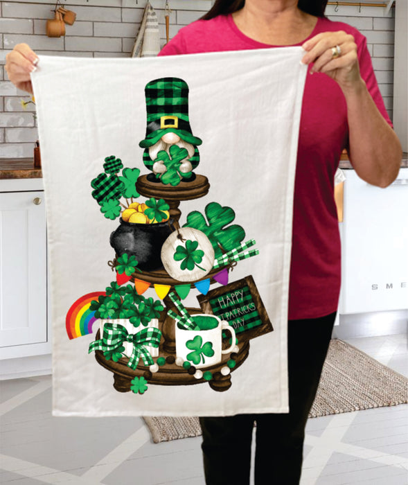 St Patrick Day Gnome 3 Tier Tray Cotton  Terry Towel