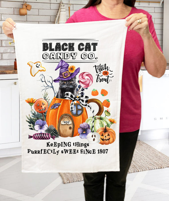 Halloween Black Cat Candy Co.   Terry Towel