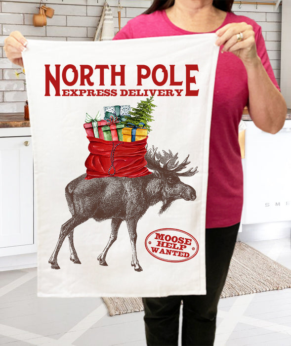Christmas North Pole Moose Delivery  Terry Towel