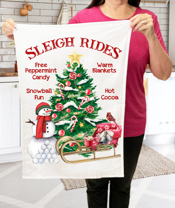 Christmas Sleigh Rides Snowman  Terry Towel