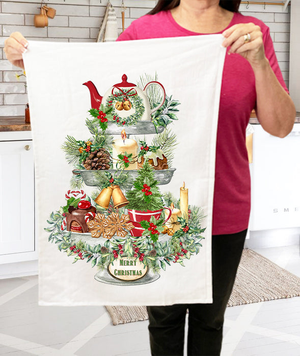 Merry Christmas Farmhouse 3 Tier Tray  Terry Towel